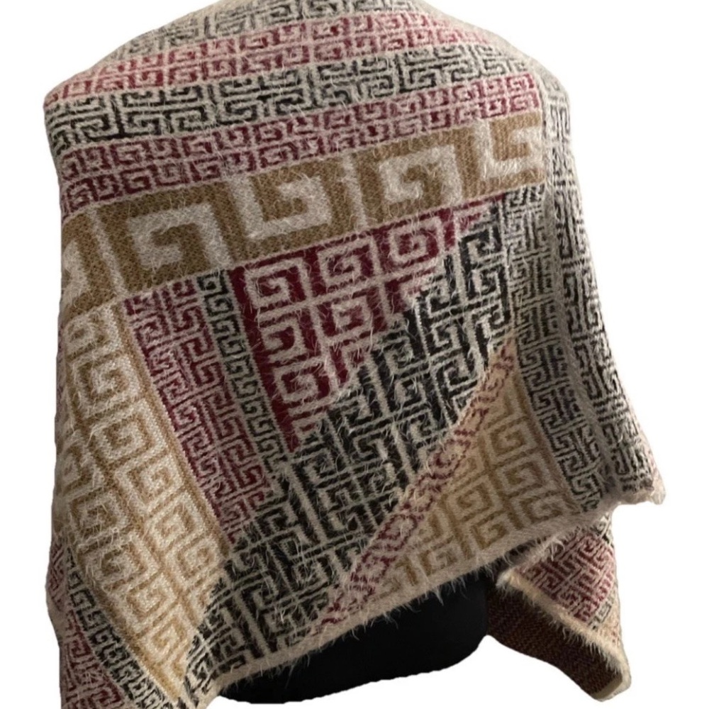 Faux mohair poncho Geometric Patterned Shawl